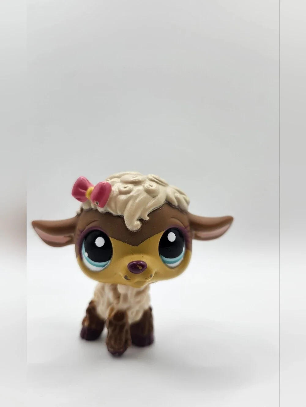 Authentic Hasbro Littlest Pet Shop LPS Brown Lamb #1697 with Pink Bow HTF - Picture 1 of 8
